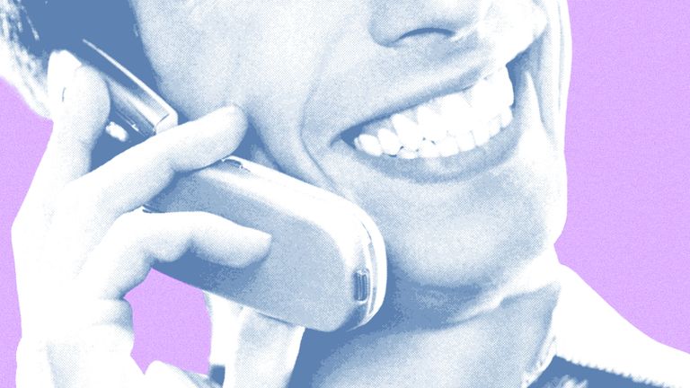 Image may contain Electronics Phone Mobile Phone Face Happy Head Person Smile Body Part Mouth Teeth and Baby